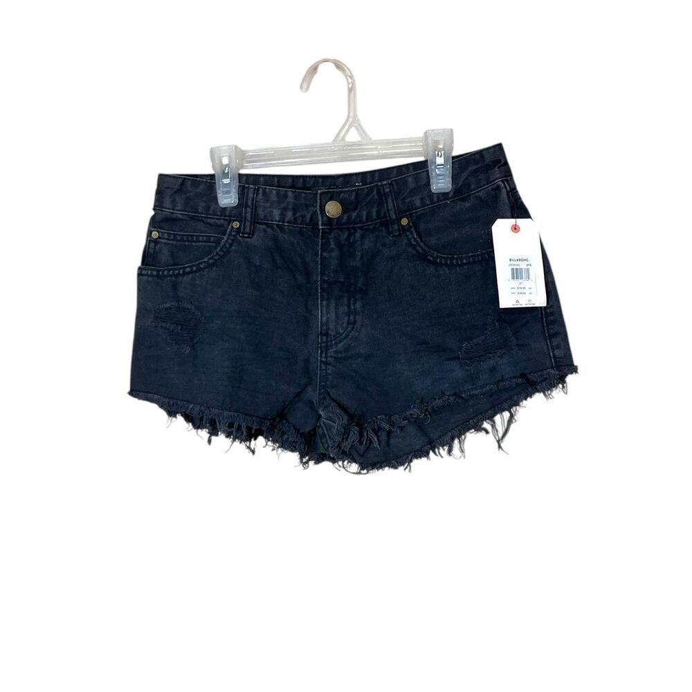 Billabong Women’s Black Distressed Denim High Waisted Shorts Size 27 NWT